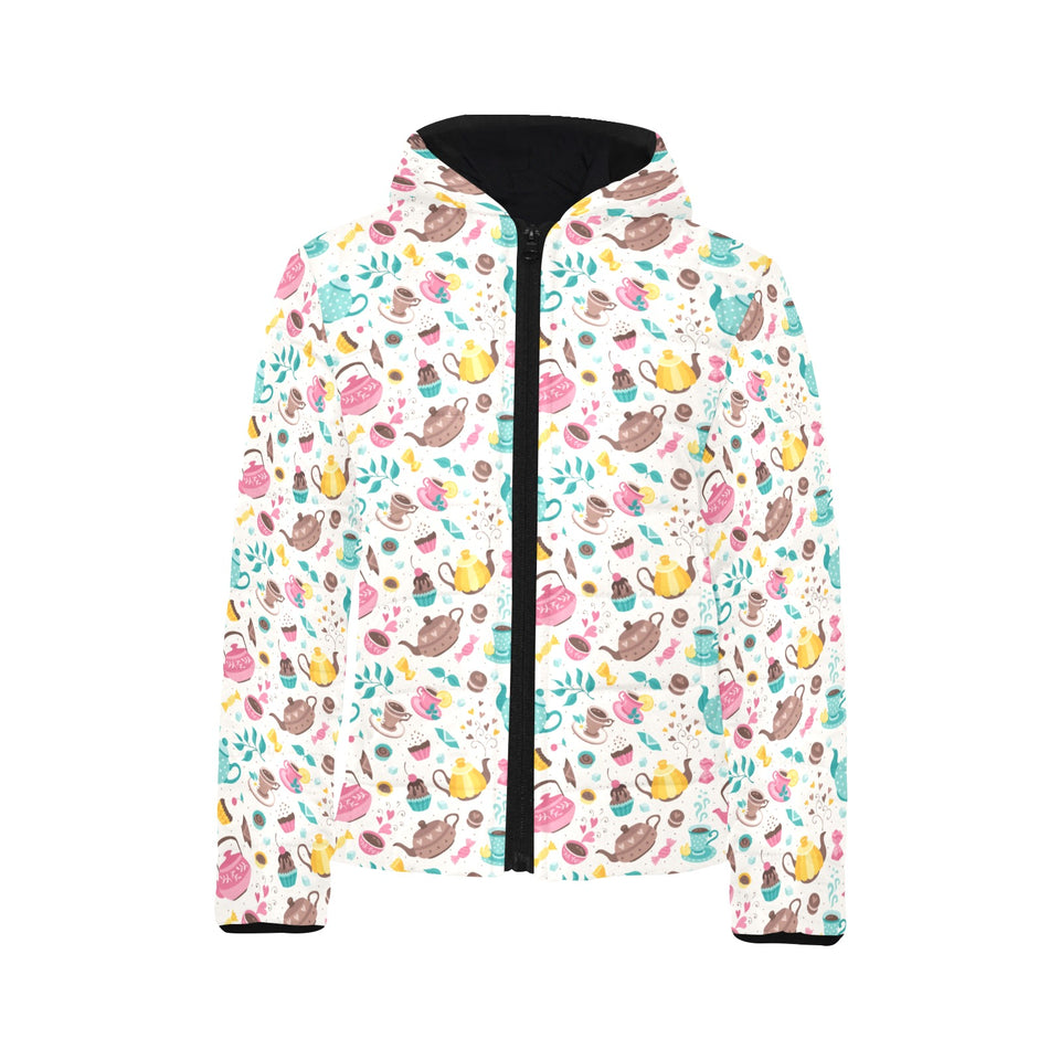 Tea pots Pattern Print Design 05 Kids' Boys' Girls' Padded Hooded Jacket