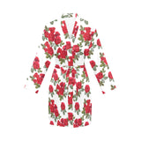 Rose Pattern Print Design 05 Women's Long Sleeve Belted Night Robe