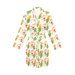 Sandwich Pattern Print Design 02 Women's Long Sleeve Belted Night Robe