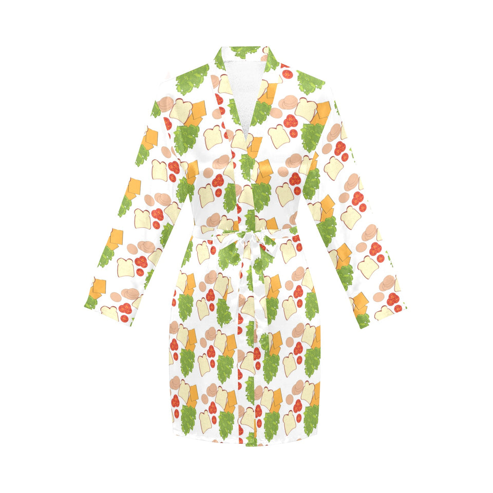 Sandwich Pattern Print Design 02 Women's Long Sleeve Belted Night Robe