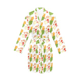 Sandwich Pattern Print Design 02 Women's Long Sleeve Belted Night Robe