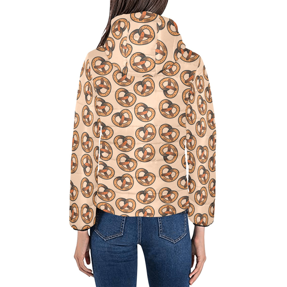 Pretzels Pattern Print Design 02 Women's Padded Hooded Jacket