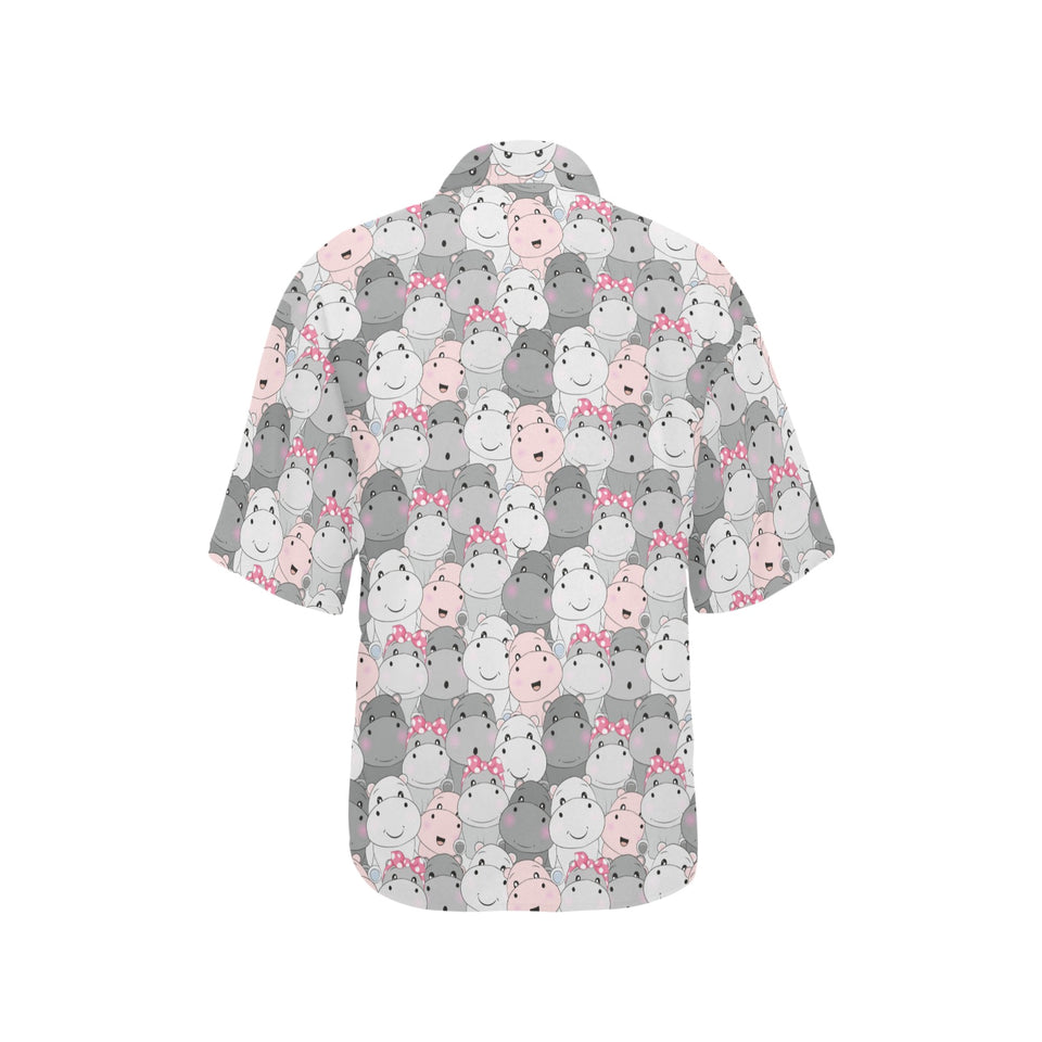 Hippopotamus Pattern Print Design 03 Women's All Over Print Hawaiian Shirt