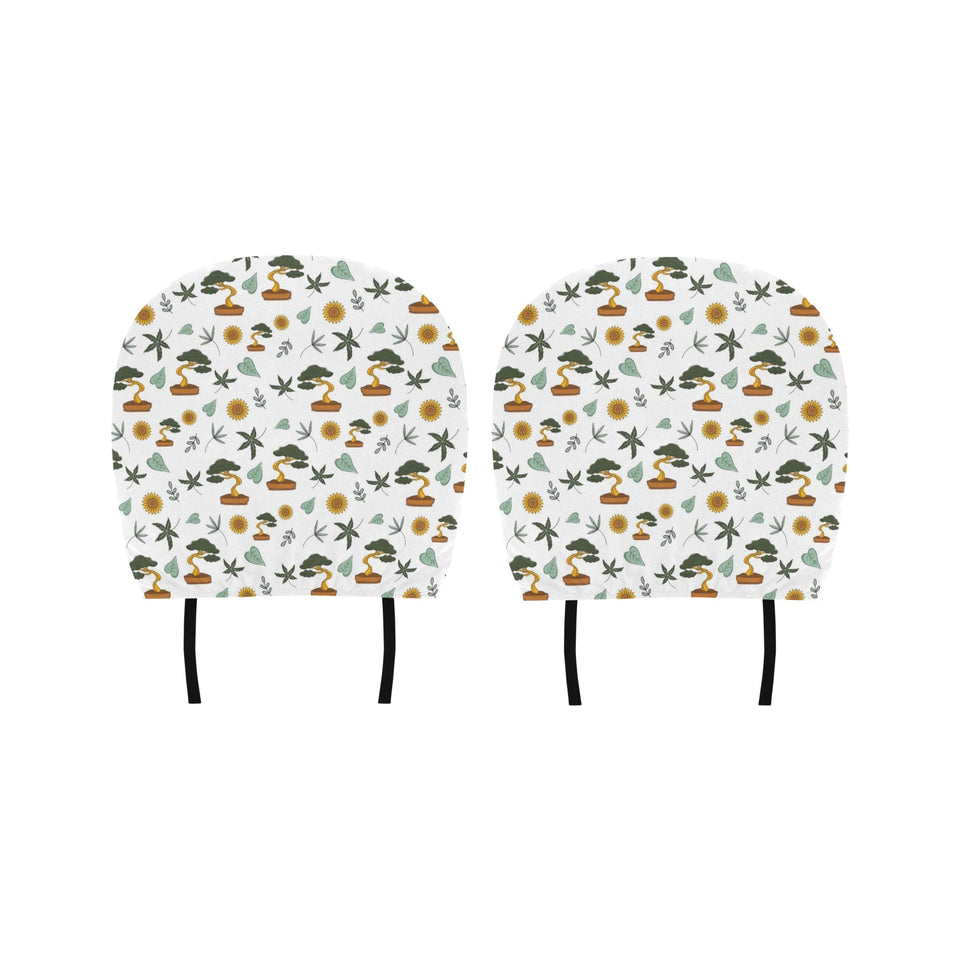 Bonsai Leaves Flower Pattern Car Headrest Cover