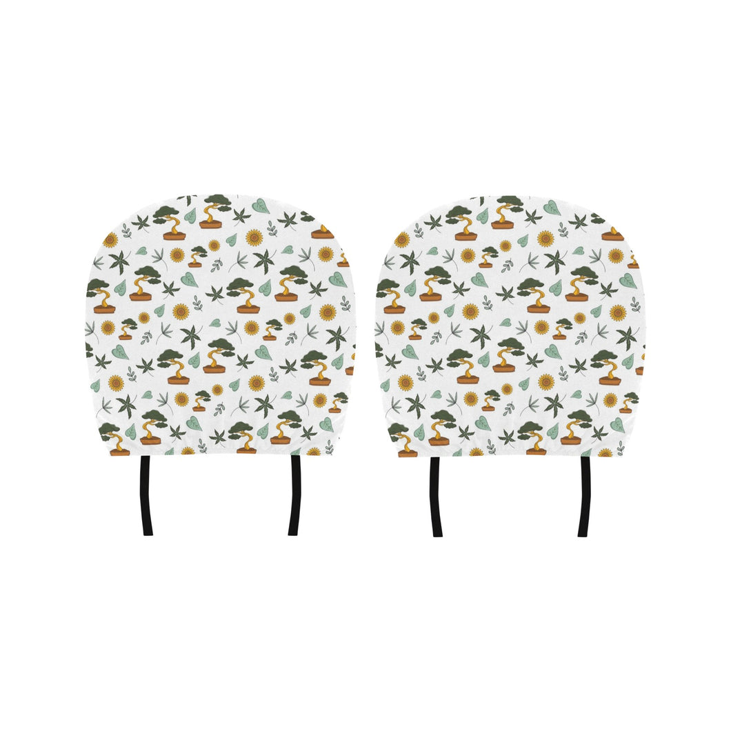 Bonsai Leaves Flower Pattern Car Headrest Cover