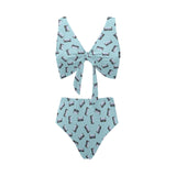 Piano Pattern Print Design 05 Chest Bowknot High Waisted Bikini Swimsuit