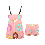 Donut Pattern Pink Background Chest Sexy Pleated Two Piece Swim Dress