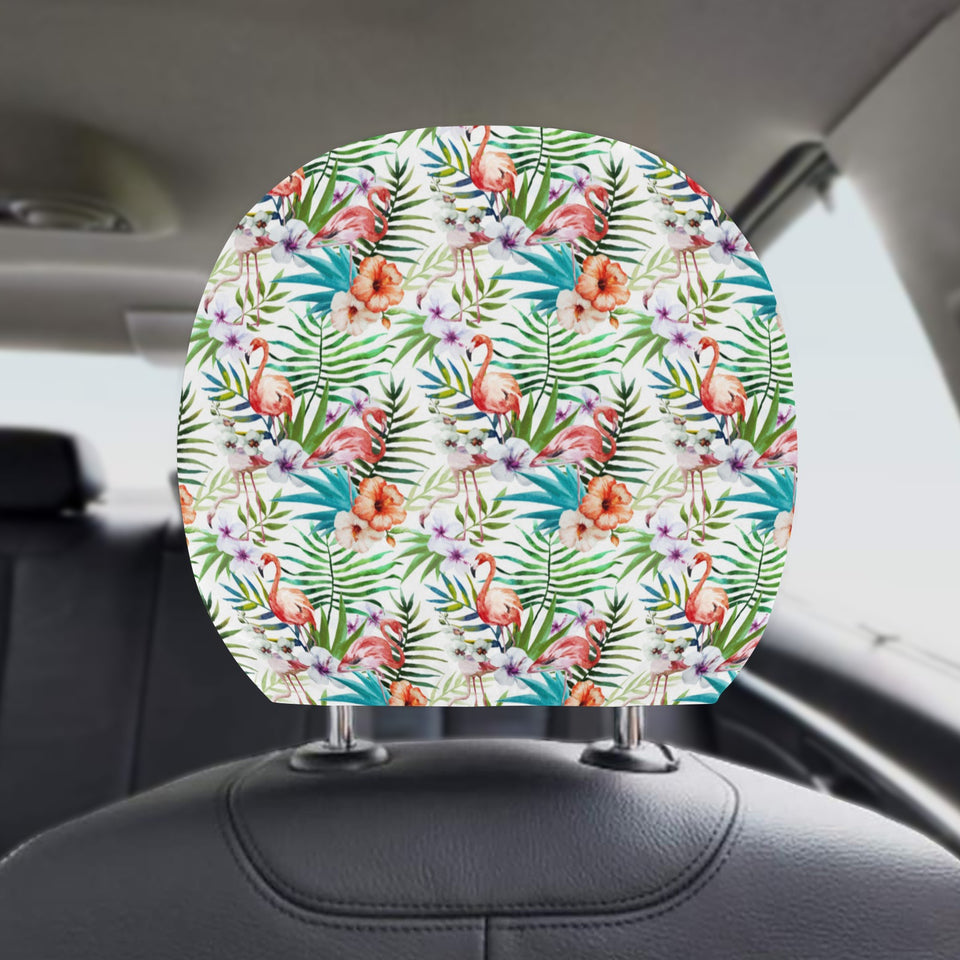 Flamingo Flower Leaves Pattern Car Headrest Cover