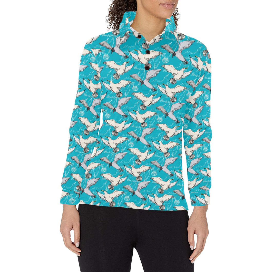 Seagull Pattern Print Design 03 Women's Long Sleeve Polo Shirt