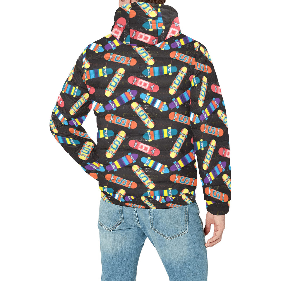 Skate Board Pattern Print Design 02 Men's Padded Hooded Jacket(ModelH42)