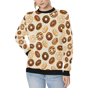 Chocolate Donut Pattern Women's Crew Neck Sweatshirt