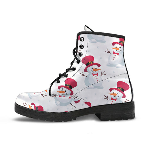 Cute Snowman Pattern Leather Boots