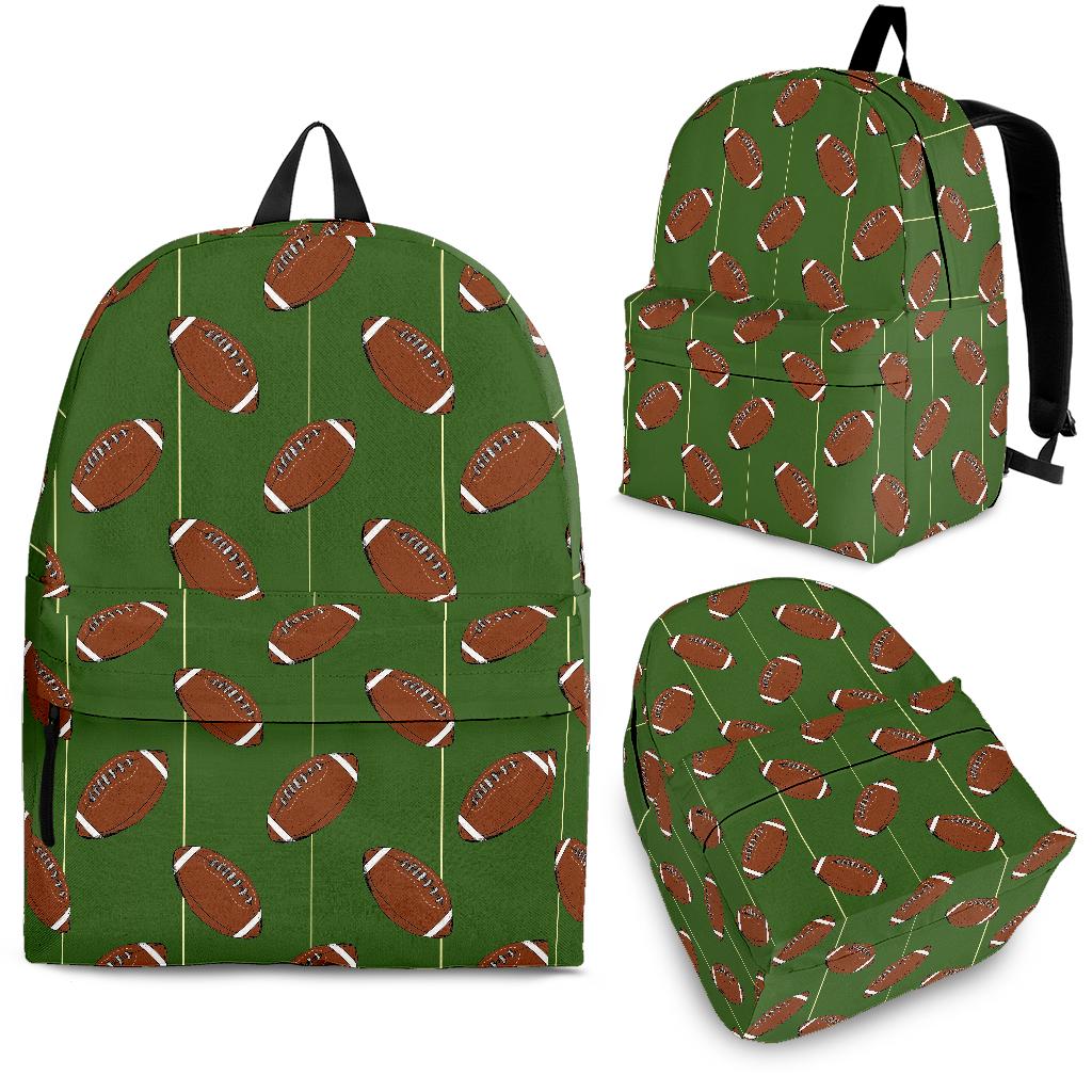 American Football Ball Pattern Green Background Backpack