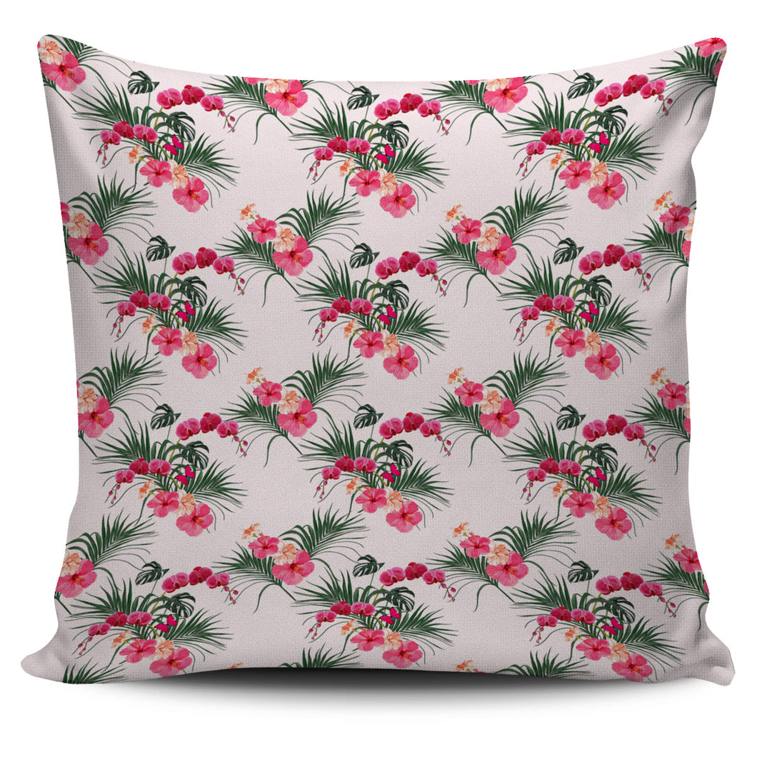 Red Pink Orchid Hibiscus Pattern Pillow Cover
