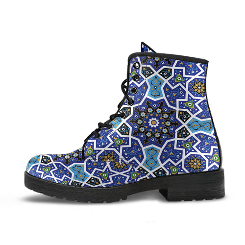 Blue Arabic Morocco Pattern Leather Boots
