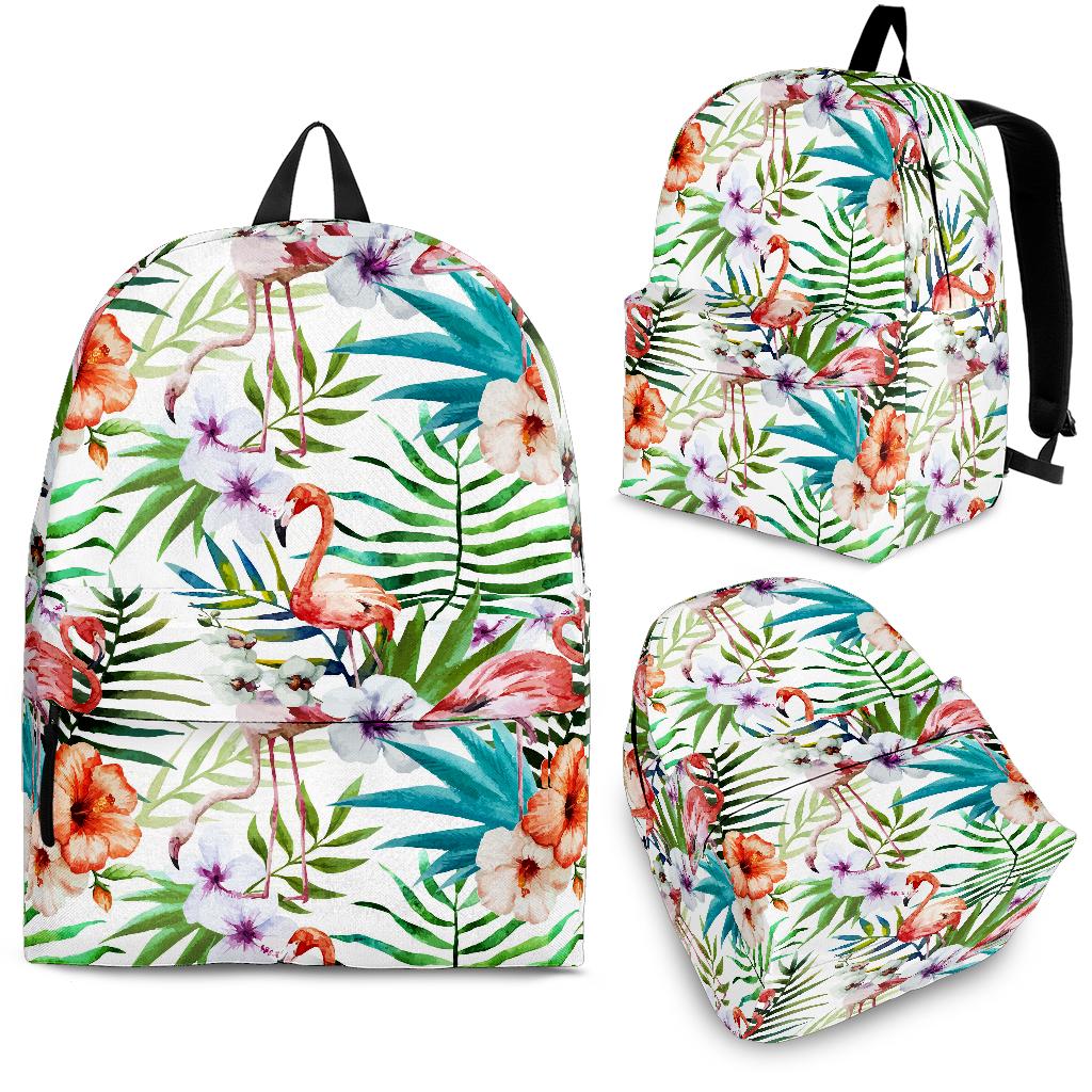 Flamingo Flower Leaves Pattern Backpack