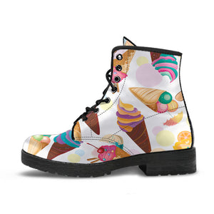 Colorful Ice Cream Pattern Leather Boots