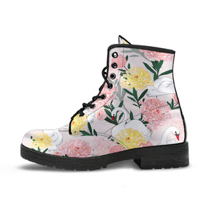 Swan Flower Pattern Leather Boots