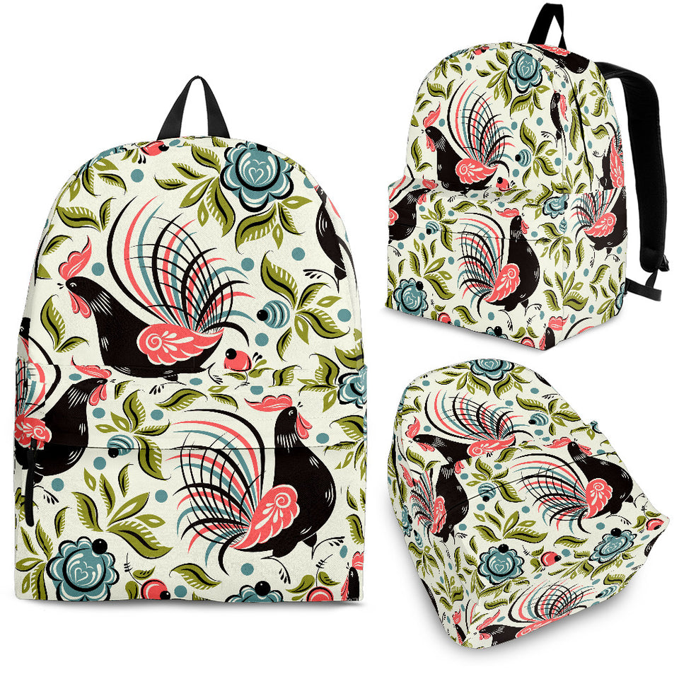 Rooster Chicken Leaves Pattern Backpack