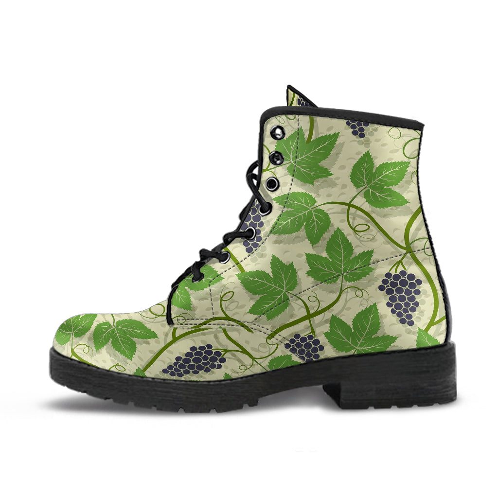 Grape Leaves Pattern Leather Boots