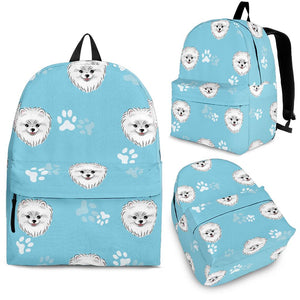 Pomeranian Pattern Blue Background Backpack