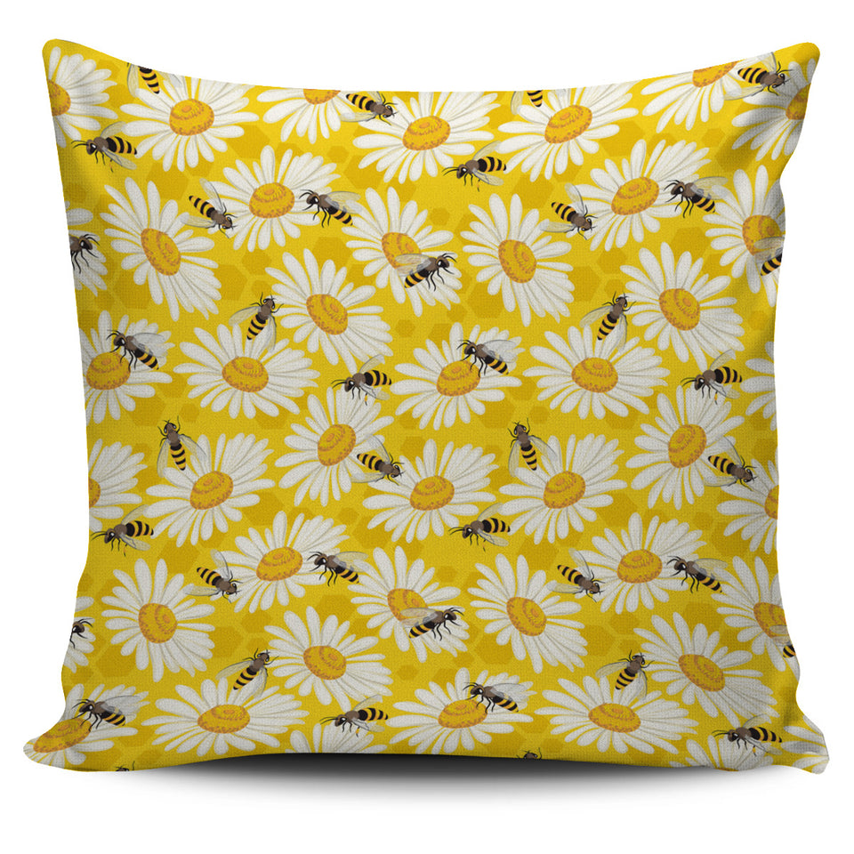 Bee Daisy Pattern Pillow Cover