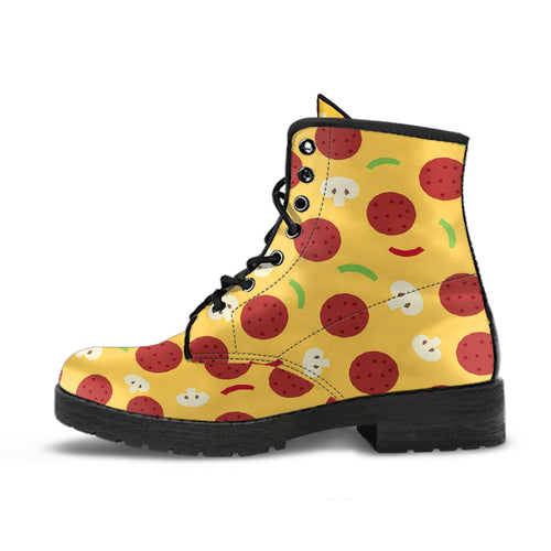 Pizza Salami Mushroom Texture Pattern Leather Boots