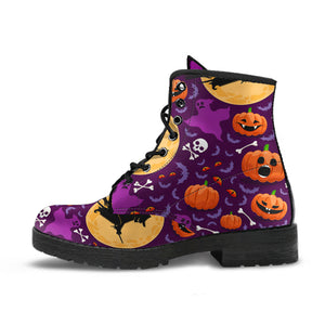 Halloween Pumpkin Witch Pattern Leather Boots