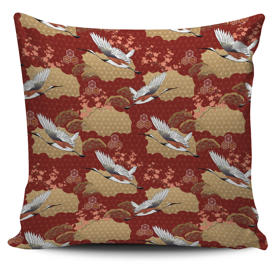 Japanese Crane Theme Pattern Pillow Cover