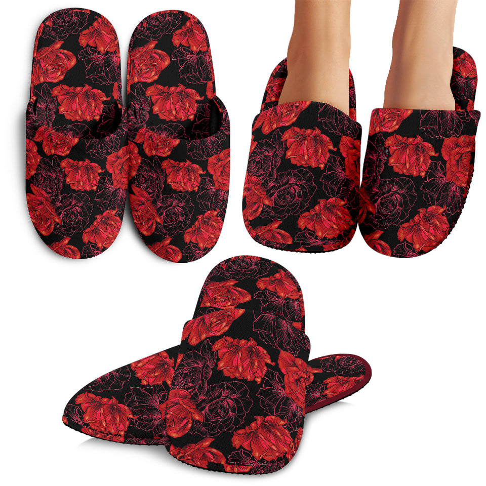 Rose Pattern Print Design 01 Slippers