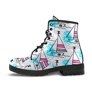 Sailboat Pattern Leather Boots