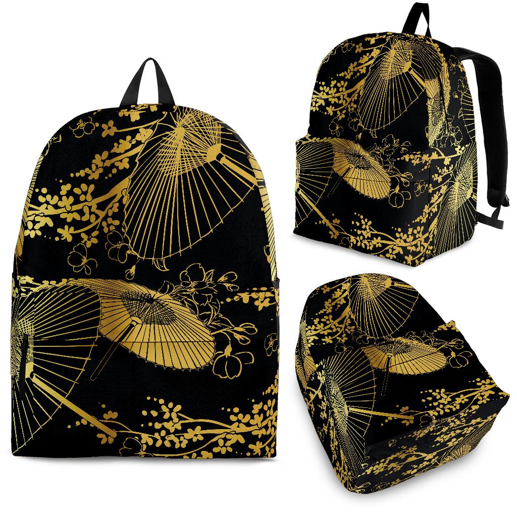 Gold Fan Flower Japanese Pattern Backpack