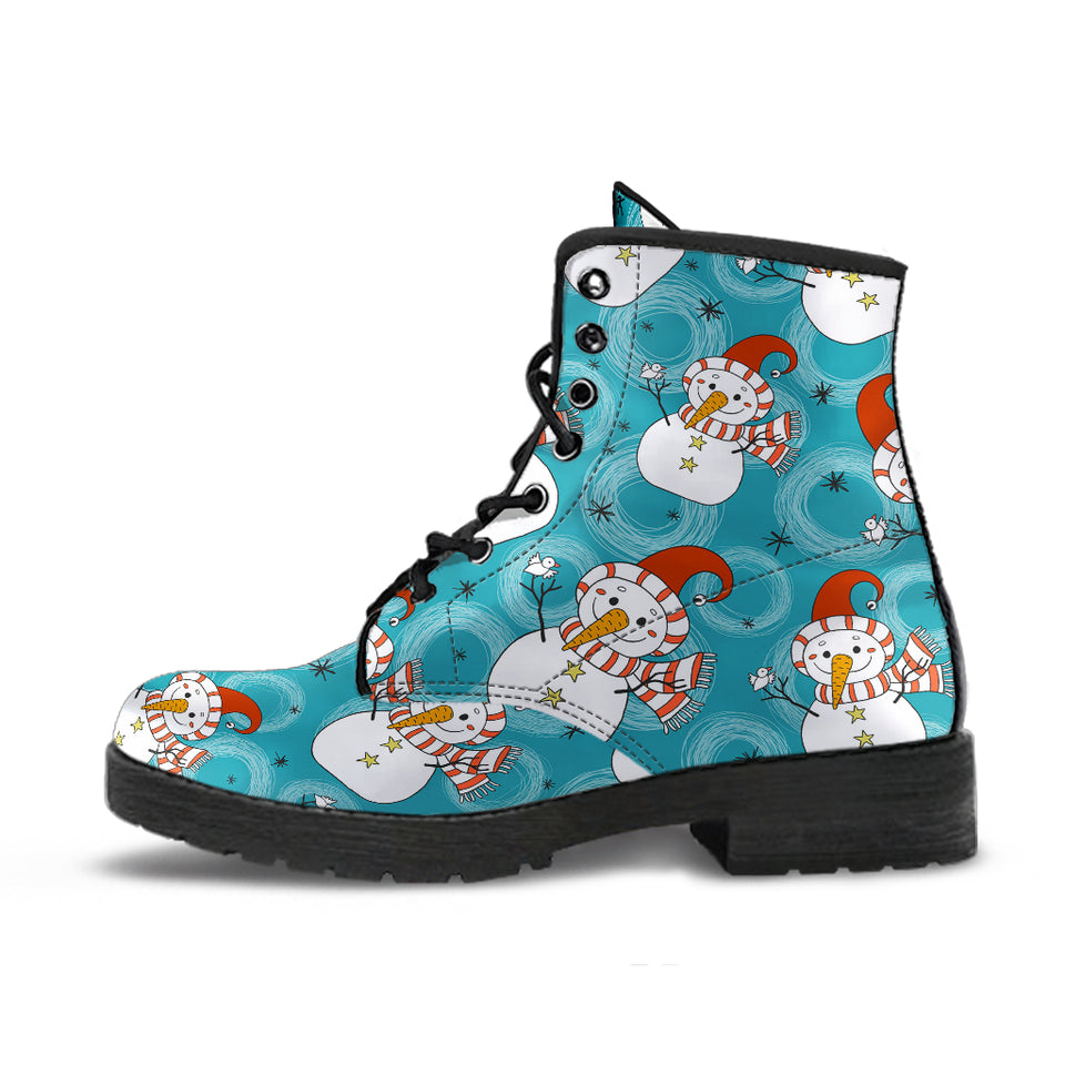 Snowman Chirstmas Pattern Leather Boots