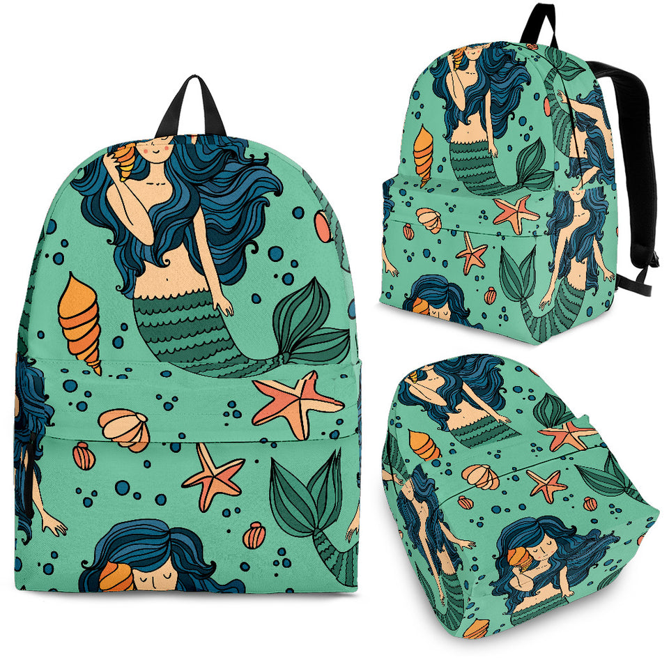 Mermaid Pattern Green Background Backpack