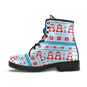 Penguin Sweater Printed Pattern Leather Boots