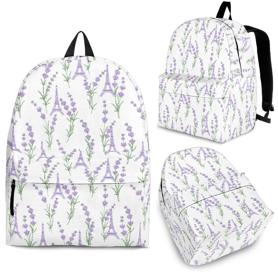 Eiffel Tower Lavender Pattern Print Design 01 Backpack