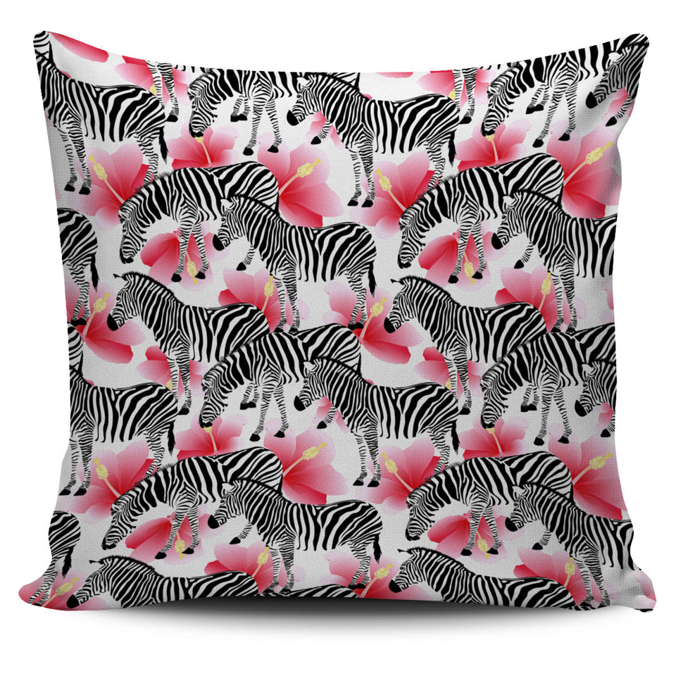 Zebra Red Hibiscus Pattern Pillow Cover