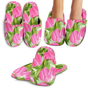 Pink Tulip Pattern Slippers