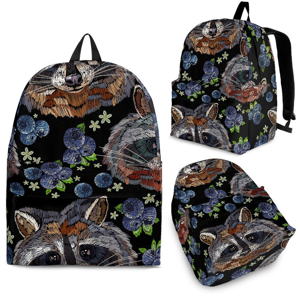 Raccoon Blueburry Pattern Backpack