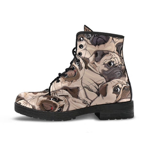 Pug Pattern Background Leather Boots