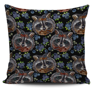 Raccoon Blueburry Pattern Pillow Cover