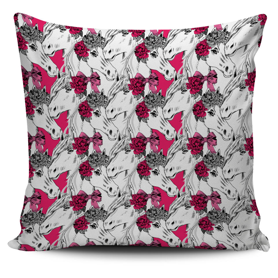 Horse Head Rose Pattern Pillow Cover
