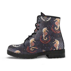 Seahorse Pattern Leather Boots