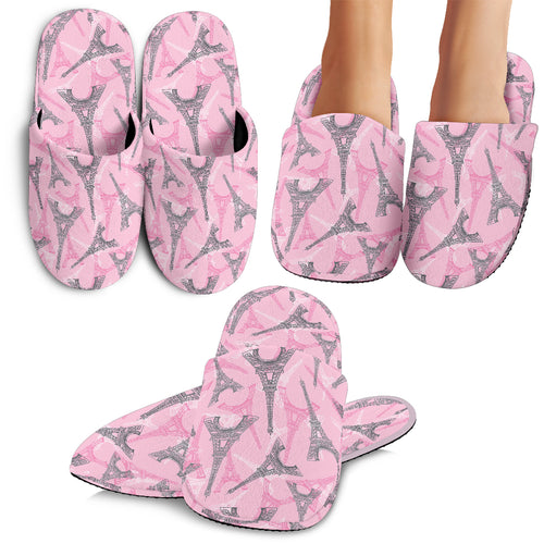 Eiffel Tower Pink Background Pattern Print Design 04 Slippers