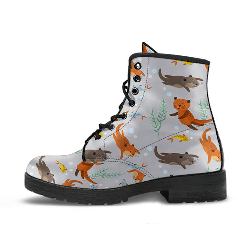 Swimming Fish Otter Pattern Leather Boots