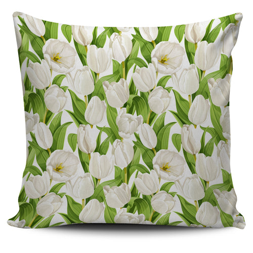 White Tulip Pattern Pillow Cover