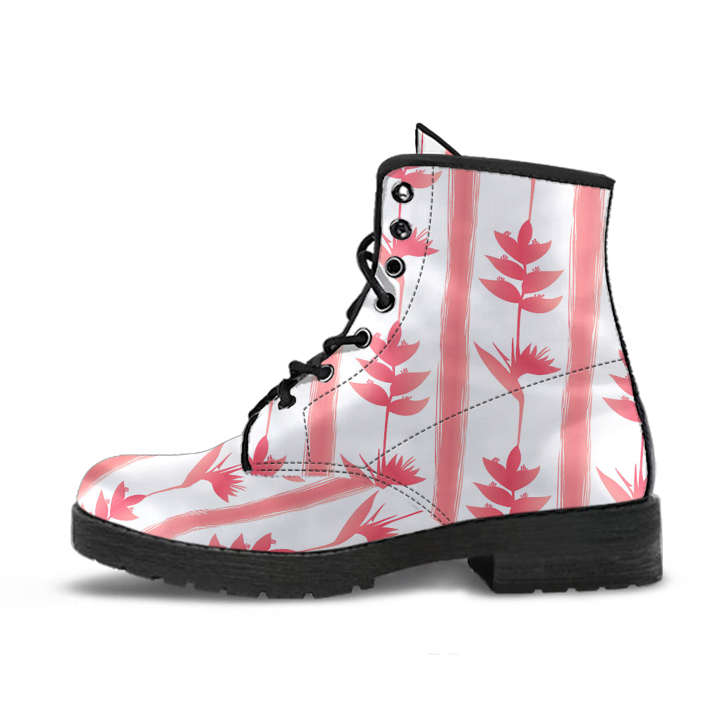 Heliconia Pink White Pattern Leather Boots