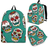 Suger Skull Pattern Green Background Backpack