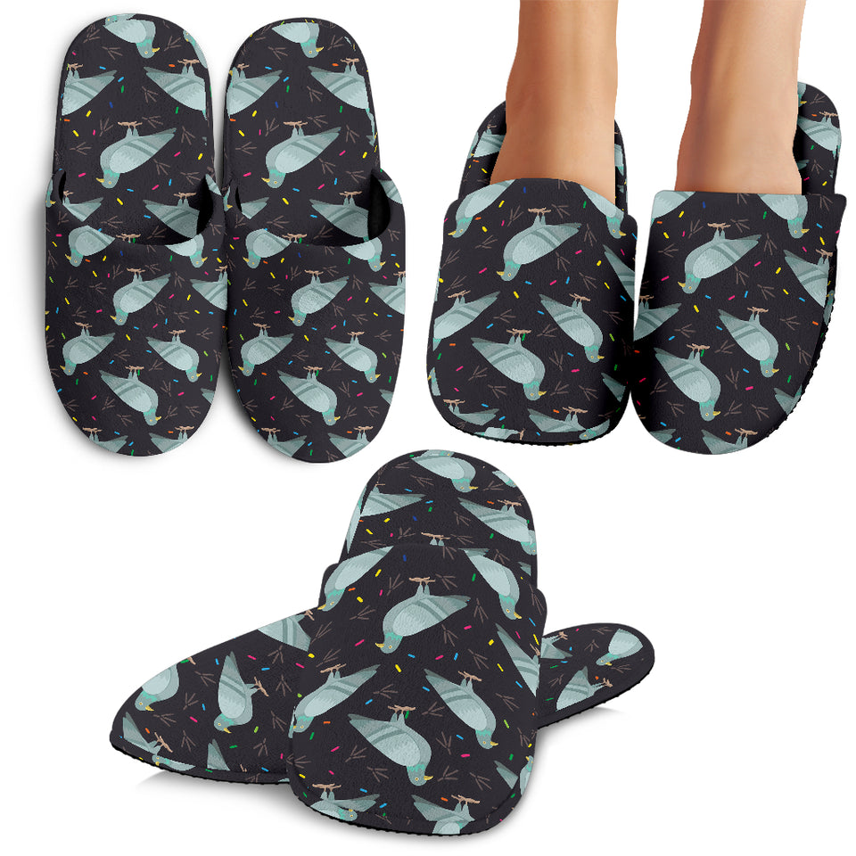 Pigeon Pattern Print Design 01 Slippers