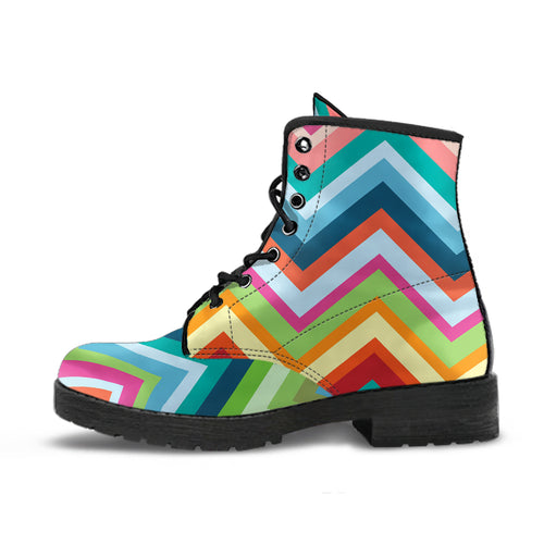 Rainbow Zigzag Chavron Pattern Leather Boots